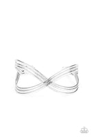 "Infinitely iridescent" Silver Metal Crisscross Textured Cuff Bracelet