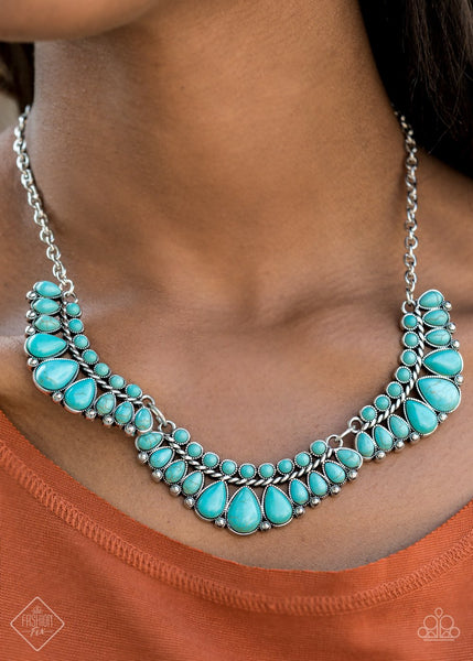 Paparazzi "Naturally Native" Silver Metal Blue Crackle Turquoise Bib Necklace Set