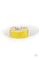 Paparazzi " Hot Cross Bungee " Yellow & White Twine Cords Adjustable Unisex Bracelet
