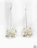 "Swing Big" Silver Metal & White Petals Drop Post Earrings