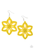 "Bahama Blossoms" Stenciled Cutout Yellow Floral Wood Earrings
