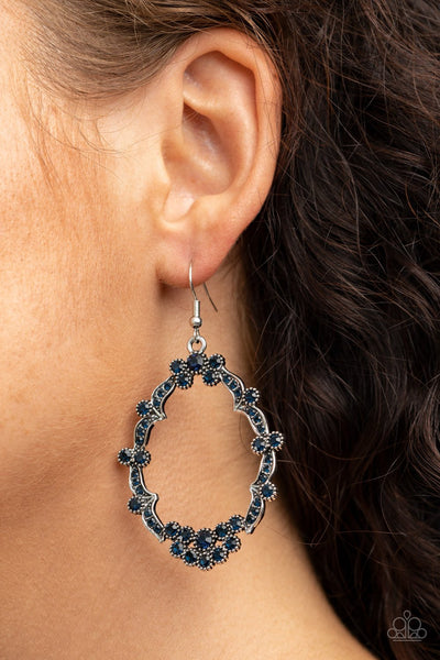 "Sparkly Status" Silver Metal & Blue Rhinestone Framed Dangle Earrings