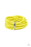"Thank Me Layer" Silver Accent & Yellow Beaded Stretch Multi Bracelets