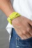 "Thank Me Layer" Silver Accent & Yellow Beaded Stretch Multi Bracelets
