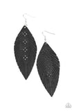 "Wherever the Wind Takes Me" Black Leather Distressed Feather Earrings