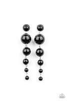 "Living a Wealthy Lifestyle" Silver Metal Graduated Black Beaded Post Earrings