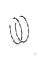 "Totally Throttled" Black Gunmetal Large Diamond Cut Twisted Hoop Earrings