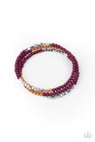 "Spiral Dive" Silver, Purple & Brown Beaded Flexible COIL Bracelet