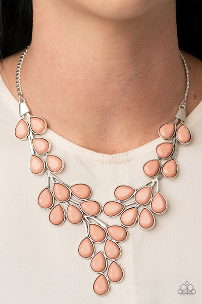 "Eden Deity" Silver Chain Pink/Rose Faceted Bead Bib Style Necklace Set