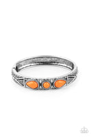 " Radiant Ruins " Silver Metal & Orange Stones Hinged Bracelet