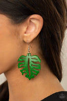 "Shake Your Palms Palms" Green Distressed Leaf Shaped Wood Earrings