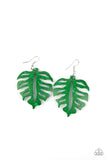 "Shake Your Palms Palms" Green Distressed Leaf Shaped Wood Earrings