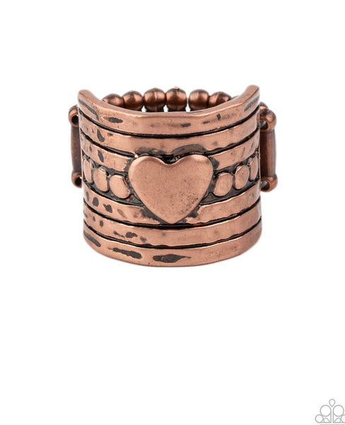 "Don't Lose Heart" Copper Embossed Heart Elastic Back Ring