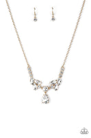 "Unrivaled Sparkle" Gold Metal White/Clear Rhinestone Encrusted Necklace Set
