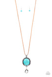 Paparazzi "Homespun Remedy" Brow Suede Blue Crackle Turquoise Lanyard Necklace Set