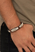"Breaking All The Rules" Men's Black LEATHER Silver & White Cord Snap Bracelet