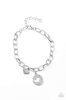 Paparazzi "Mover Over Matchmaker" Silver White Rhinestone Double Heart Clasp bracelet