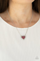 "Game Set Matchmaker" Silver Red Rhinestone Halo Double Heart Necklace Set