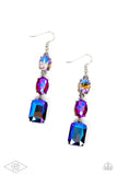 "Dripping in Melodrama" Silver Metal & Blue, Pink & Multi Iridescent Rhinestone Earrings
