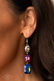 "Dripping in Melodrama" Silver Metal & Blue, Pink & Multi Iridescent Rhinestone Earrings