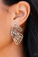 "Butterfly Frills" Silver Metal Butterfly Wing Design Earrings