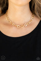 "Urban Safari" Gold Metal Crocodile Print Textured Link Choker Necklace Set