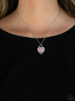 "A Dream is a Wish Your Heart Makes" Silver Pink Cat's Eye Heart Necklace Set