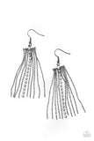 "Another Day, Another Drama" Black Metal & Clear Rhinestone Tassel Earrings