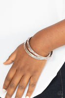 "Stackable Sparkle" Silver Metal & Pink Rhinestone Bangle Bracelets Set of 6