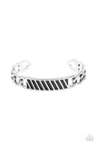 Paparazzi " Keep Your Guard Up " Men's Silver Metal Link Chain & Black Accent Cuff Bracelet