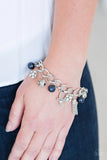 "Lady Love Dove" Silver Metal With Blue Pearls & Charms Bracelet