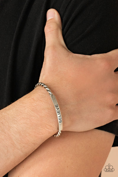 "Keep Calm and Believe" Silver Metal "BELIEVE" Twisted Inspirational Cuff Bracelet