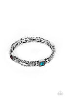 "Get This Glow On The Road" Silver metal Multi Color Rhinestone Stretch Bracelet