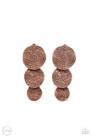 Paparazzi " Ancient Antiquity " Copper Metal Triple Textured Disc Clip-On Earrings