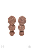 Paparazzi " Ancient Antiquity " Copper Metal Triple Textured Disc Clip-On Earrings
