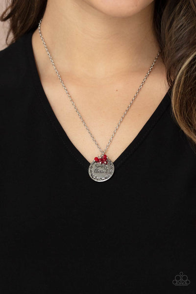 "Simple Blessings" Silver Metal & Red Accents Inspirational Necklace Set