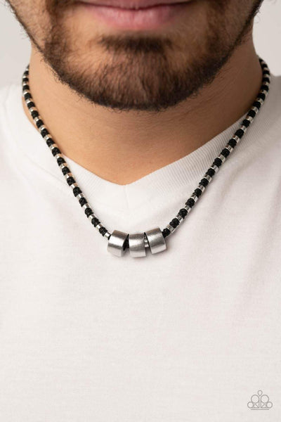 Paparazzi " Pull The Ripcord " Unisex Black Bead & Silver Metal Accent Urban Necklace
