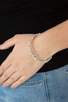 "Twinkly Trendsetter" Silver Metal & Iridescent Rhinestone Bangle Bracelet