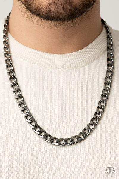 Paparazzi " Knockout Champ " Black Metal Classic Curb Link Chain Necklace