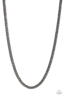 Paparazzi " Valiant Victor " Men's Gunmetal Diamond Cut Curb Chain Link Necklace