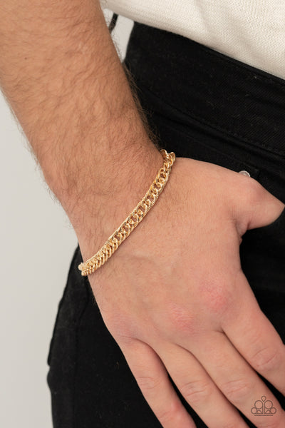 Paparazzi " Very Valiant " Men's Gold Diamond Cut Curb Chain Link Bracelet
