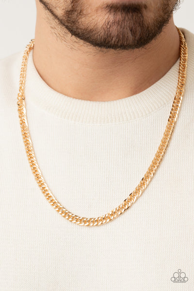 Paparazzi " Valiant Victor " Men's Gold Diamond Cut Curb Chain Link Necklace