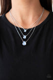 Paparazzi " Dewy Drizzle " Silver Metal & Icy Blue Iridescent Gem 3 Tier Necklace Set