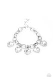 "Candy Heart Charmer" Silver Metal White Rhinestone Multi Heart Charm Bracelet