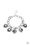 Paparazzi " Candy Heart Charmer " Silver Metal & Gray Rhinestone Heart Charm Bracelet