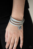 Paparazzi "Wonderfully Worded" Gray Leather Triple Wrap FAITH Charm Clasp Bracelet
