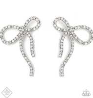 "Deluxe Duet" Silver Metal and Pearl & Rhinestone BOW Post Earrings