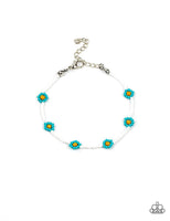 "Camp Flower Power" BLUE, White & Yellow Flower Seed Bead Clasp Bracelet