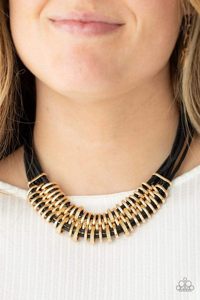 "Lock, Stock and Sparkle" Multi Leather Corded & Gold Accent Urban Necklace