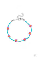 "Camp Flower Power" PURPLE, Blue & Yellow Seed Bead Floral Clasp Bracelet
